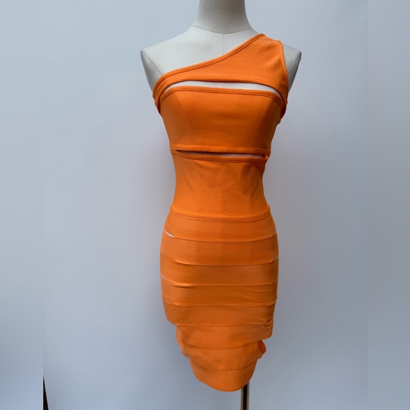 Missguided+ Orange bandage One-Shoulder Bodycon Dress Size 4 - Picture 3 of 11